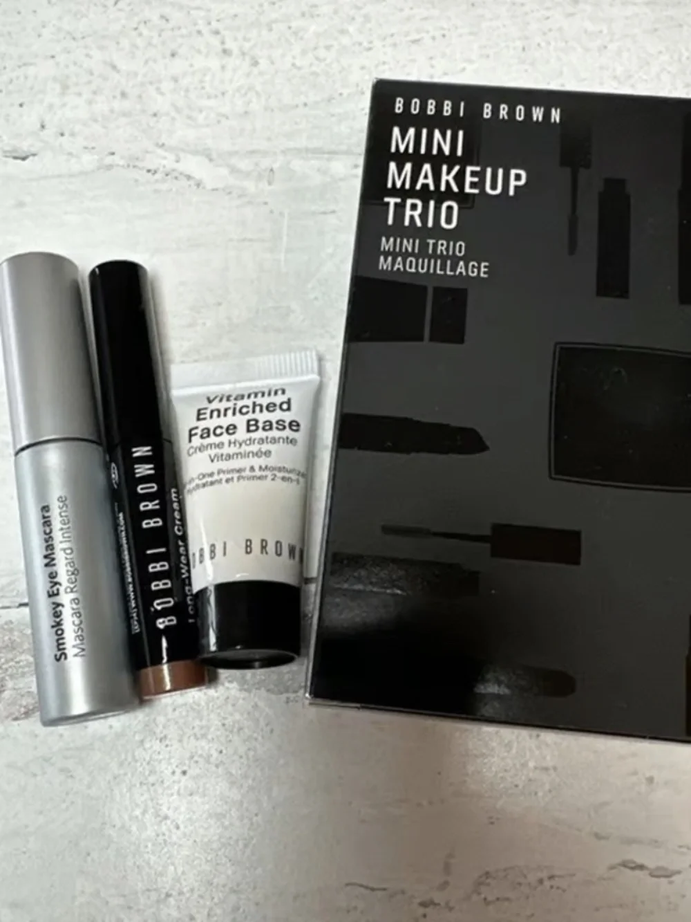 NIB Bobbi Brown Mini Makeup Trio Set (Face Base, Shadow Stick ombre , Mascara)
